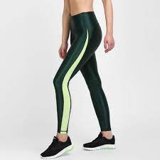 Mallas de talle alto con brillo liso verde para mujer