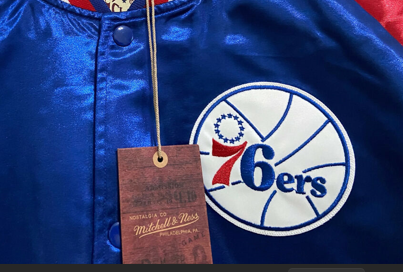 Nueva Chaqueta Mitchell & Ness Con Botones Satinados Philadelphia 76ers