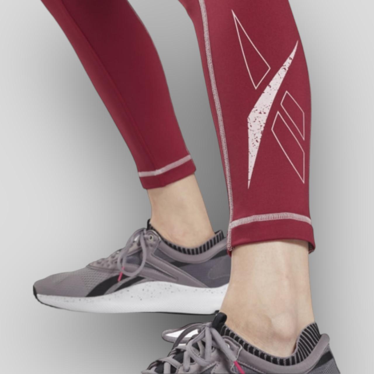 Leggings Reebok burdeos y blancos para mujer