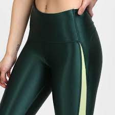 Mallas de talle alto con brillo liso verde para mujer