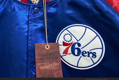 Nueva Chaqueta Mitchell & Ness Con Botones Satinados Philadelphia  76ers