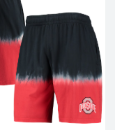 Pantalones cortos teñidos anudados negros/escarlata de Ohio State Buckeyes para hombre de Mitchell & Ness