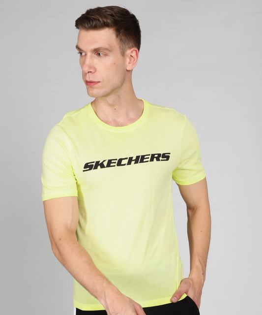 Camiseta de mezcla de algodón con cuello redondo y estampado para hombre, color amarillo