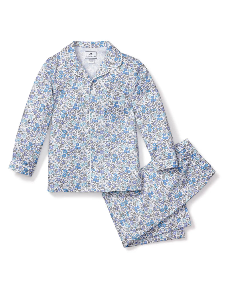 Conjunto de pijama infantil de sarga en color flor azul Petite Plume