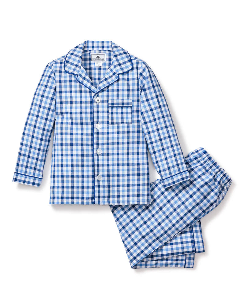 Conjunto de pijama infantil de sarga a cuadros azul  Petite Plume