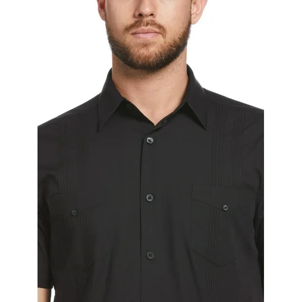 Camisa Guayabera de manga corta con pinzas de mezcla de algodón