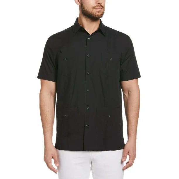 Camisa Guayabera de manga corta con pinzas de mezcla de algodón