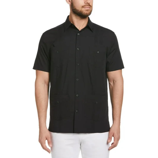 Camisa Guayabera de manga corta con pinzas de mezcla de algodón