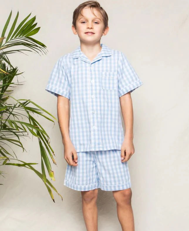 Conjunto de pijama corto de cuadros vichy azul claro Petite Plume