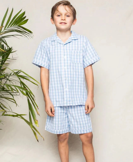 Conjunto de pijama corto de cuadros vichy azul claro Petite Plume