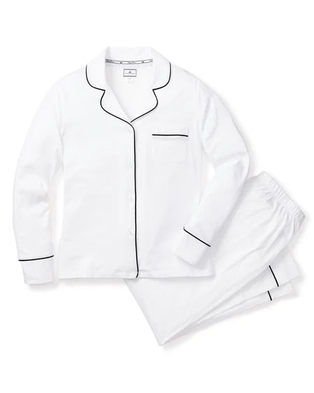 Conjunto de pijama de sarga para niños en blanco con ribete azul marino Petite Plume