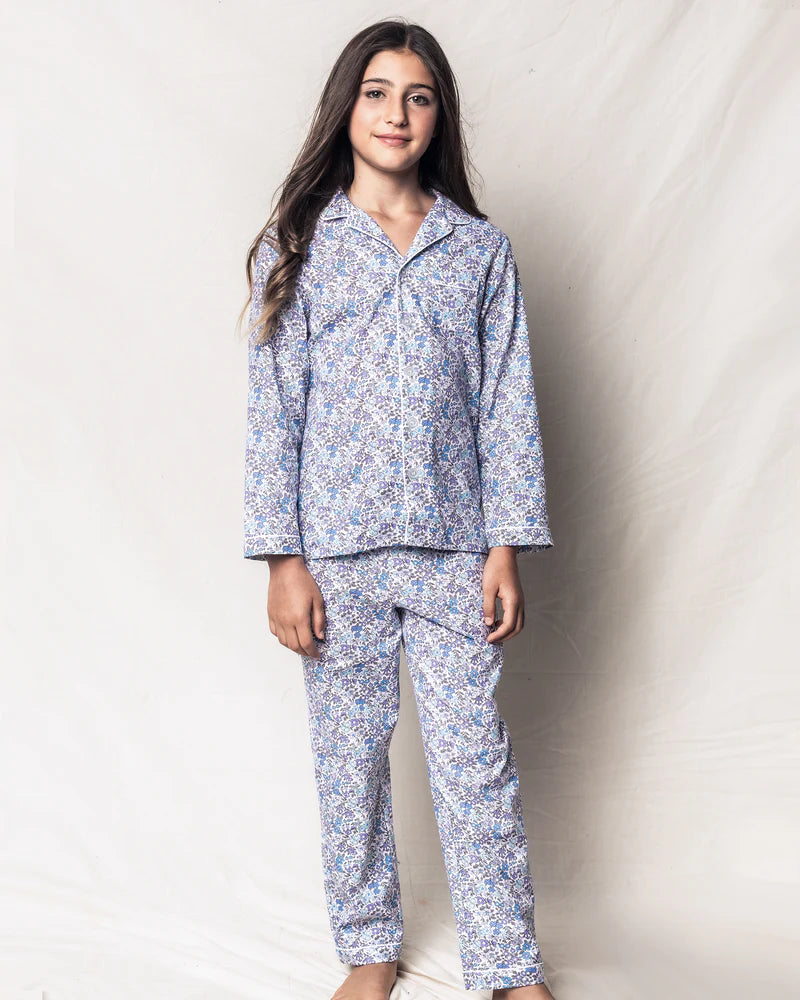 Conjunto de pijama infantil de sarga en color flor azul Petite Plume