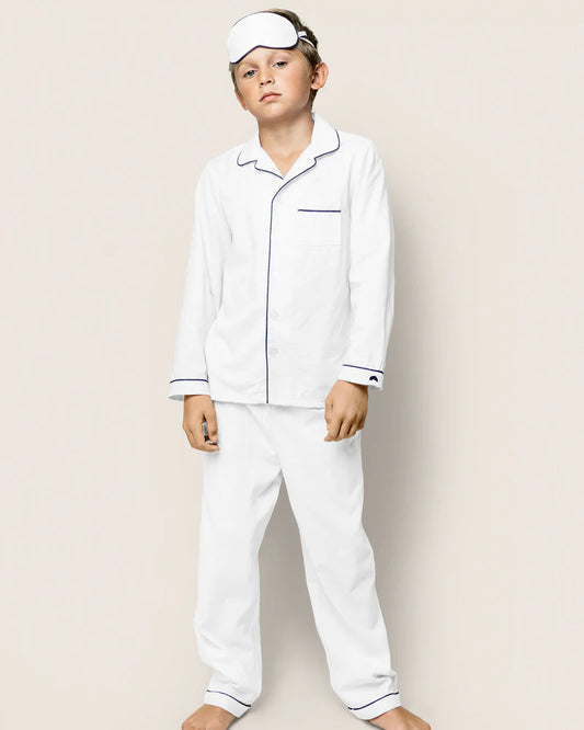 Conjunto de pijama de sarga para niños en blanco con ribete azul marino Petite Plume