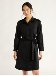 Vestido mini de algodón con cinturón y mangas largas