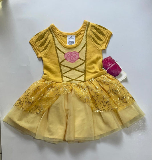 Vestido Disney Niña  Diseño de Princesa Bella Cuello Redondo Amarillo