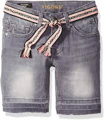 Bermudas de mezclilla gris lavado con cinturón azteca VIGOSS para niña