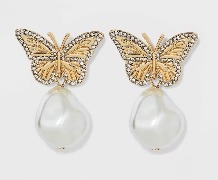 Pendientes colgantes de mariposa con alas de cristal Sugarfix de Baublebar - Dorados